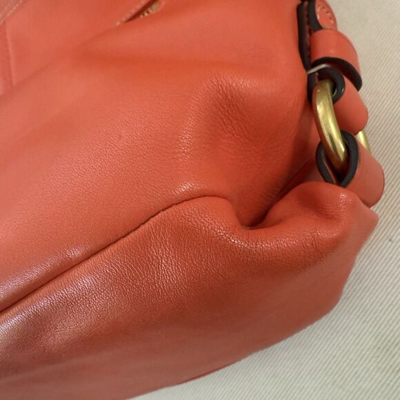 Auth Coach Leather Z23987 Medium Flap Shoulder Crossbody Duffle Bag Orange Coral - Picture 13 of 16